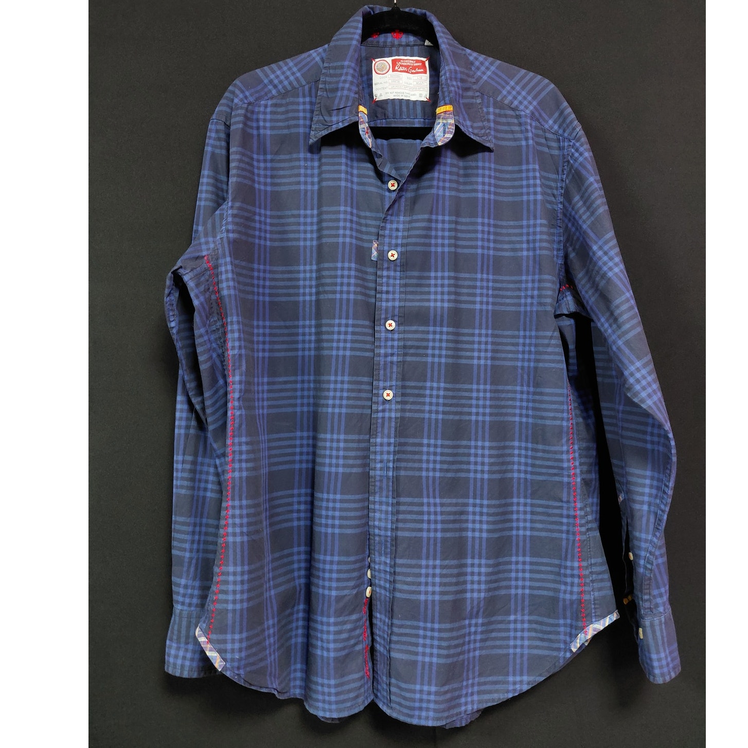 Robert Graham Plaid Button-Up Shirt Blue Woven Long Sleeve Size Men Size L/G